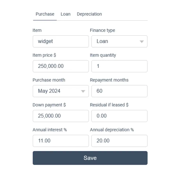 Jazoodle loan calculator and asset planning UI